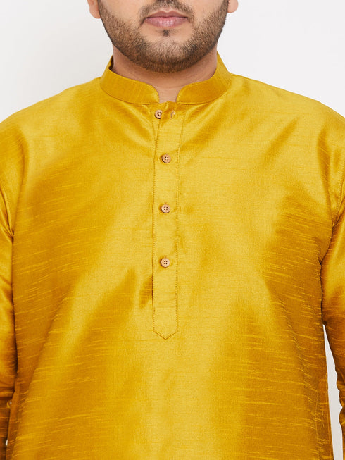 Vastramay Men's Plus Size Mustard Silk Blend Kurta